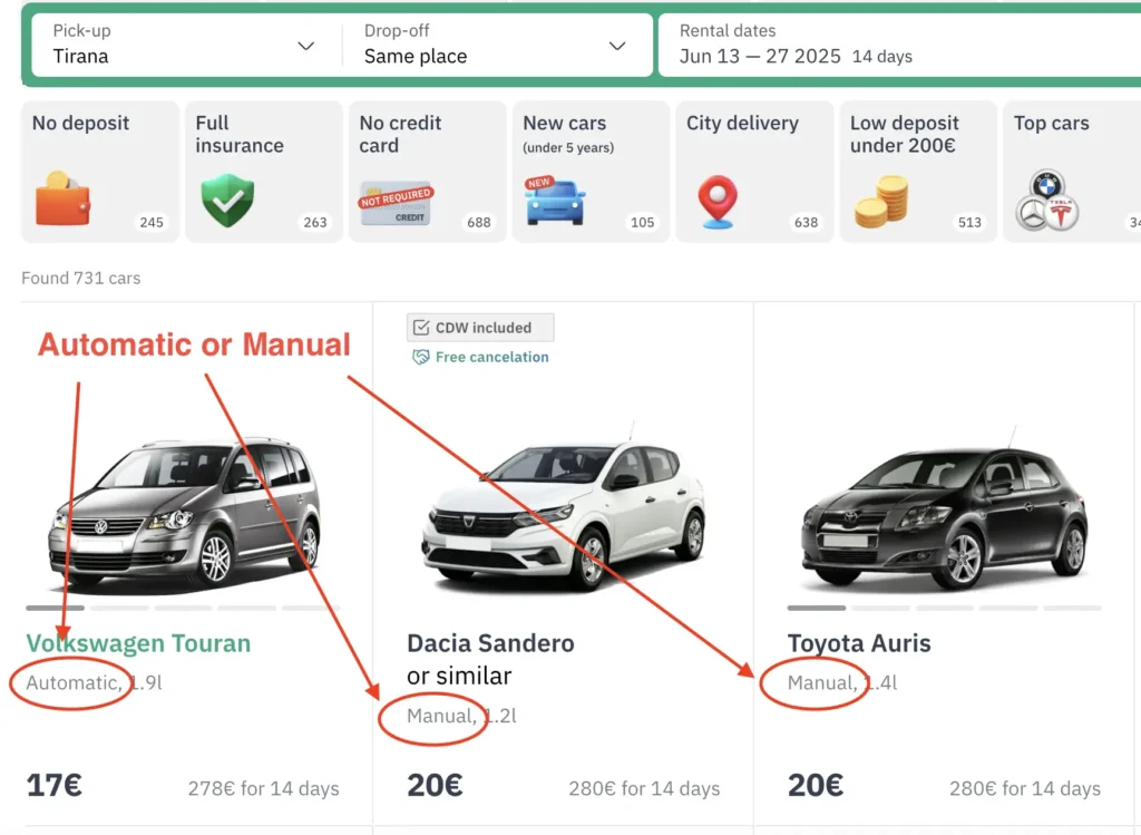 how rental car automatic or manual