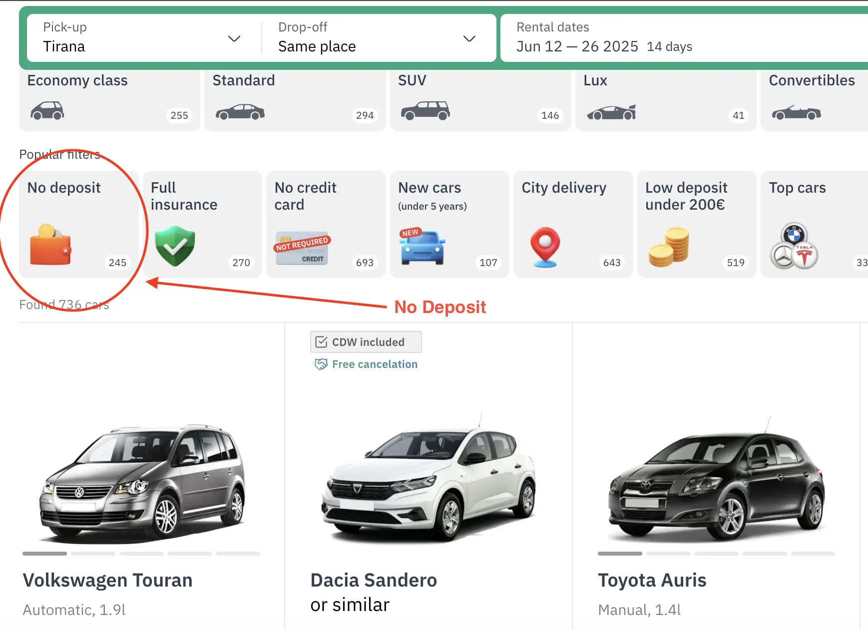 No Deposit Car Rental in Tirana –> Book Without Credit Card