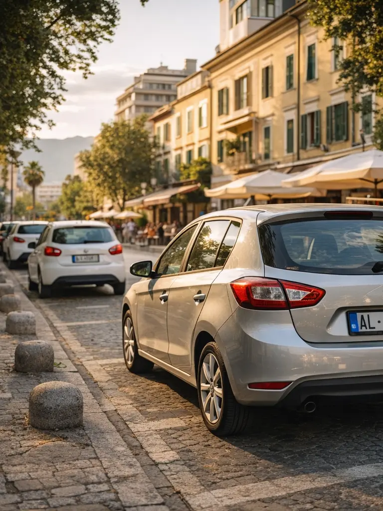 parking rental car in Tirana city street Albania